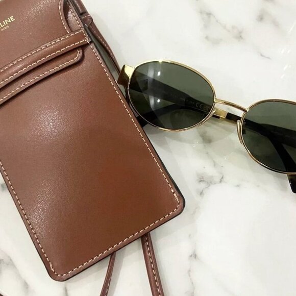 ✨Celine Triomphe Sunglasses CL4S235U Gold Frame Green Lenses - Picture 3 of 7